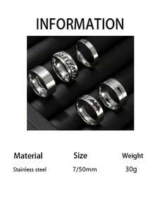 5/7pcs Stainless Steel Cross, Spider, Roman Numeral Decor Ring Set, Unisex Daily Wear, Holiday, Wedding, Engagement Gift Jewelry - Black - View 14
