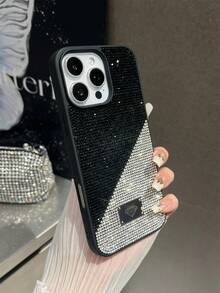 1pc Rhinestone Encrusted Shiny Black Soft Touch Comfortable Full Coverage Phone Case Compatible With IPhone 16 - Multicolor - View 11
