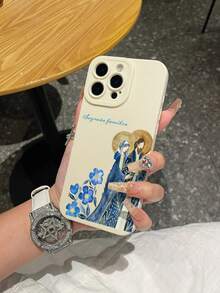 1个创意时尚蓝色花卉情侣字母图案彩绘防摔手机壳，兼容苹果XS/XS Max/XR/11/12/13/14/14 Plus/15/15 Plus/16/16 Plus/17/17 Pro/7/8 Plus等型号 - 彩色 - 查看 2