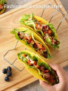 2pcs Taco Stand, Stainless Steel Tray Style Taco Holder, Multi-Compartment Taco Rack, Sandwich Holder Desktop Organizer, Tortilla Warmer, Taco Platter, Colorful Taco Tray Stand, Party Decor, Premium Taco Bar Accessories, Each Holds 4 Tacos, Taco Plate Rack, Dishwasher & Microwave , Wedding Decor, Wedding Party Supplies - Multicolor - View 3