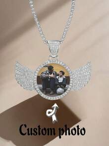 1pc Customized Photo Necklace, Personalized Couple Picture Frame Pendant, Women's Round Memory Pendant Necklace With Rope Chain, Hip-Hop Jewelry For Men Gifts For Mom And Dad, Gifts For Friends, Gifts For Couples, Gifts For Best Friends, School Supplies, For Teacher, For Boys And Girls, For Teenagers, Junior High School Students, Middle School Students, High School Senior High School Students, College Students, University Students, Freshman, Sophomore, Underclassmen,Delicate Romance - Multicolor - View 8