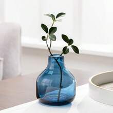 MX   Torre and Tagus - Jarrón de vidrio redondo de color sólido para flores florero único de 5 pulgadas de alto jarrón de botella transparente hecho a mano para decoración moderna del hogar jarrón de brotes como decoración decorativa de estante o regalo de boda azul - Azul transparente - Ver 3