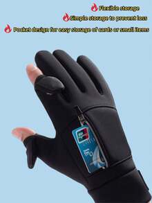 1 Pair Unisex Warm Gloves, Waterproof Windproof, Touchscreen Friendly, With Zipper Pocket/Breathable Mesh/Anti-Slip Silicone/Flip-Top Finger Design/Anti-Lost Buckle, Suitable For Skiing, Fishing, Cycling And Other Outdoor Sports In Cold Weather, Ideal Halloween And Christmas Gift, Black Unisex Winter Outdoor Sports Warm Gloves - Black - View 6