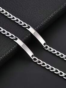 1pc Personalized Stainless Steel Cuban Link Bracelet, Suitable For Women, Men, Parents - Durable Interlocking Chain Links, Suitable For Casual And Formal Occasions, Luxury Jewelry Gift For All Year Round, Casual Wrist Accessory, Hip Hop Style Bracelet, Safety Clasp Design, Street Fashion Accessory, High-Quality Metal - Multicolor - View 2