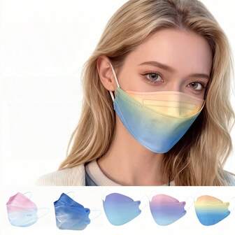 10 piezas Mascarilla de color degradado, Mascarilla KN95 para adultos KF94 con forma de boca de pez 3D, empaque independiente portátil, adecuada para salir y lugares concurridos