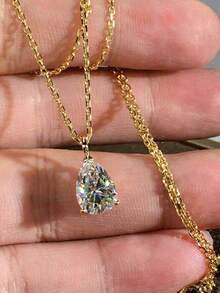 1 chiếc dây chuyền mặt đá Cubic Zirconia thanh lịch, thích hợp làm quà tặng cho phụ nữ vào ngày Valentine, đám cưới, lễ đính hôn, kỷ niệm, tiệc tùng. - Vàng - Xem 5
