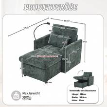 Reclining Armchair/Lounge Chair With Mobile Phone Holder, Single Armchair With Side Pockets And Large Storage Space, Chaise Lounge Suitable For Living Room, Bedroom And Reading Corner, Chenille - 綠色 - 查看 4