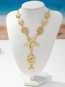 1 chiếc vòng cổ kim loại hình sao biển, vỏ sò độc đáo theo phong cách Châu Âu & Mỹ, vòng cổ chủ đề đại dương dành cho phụ nữ - Vàng - Xem 5