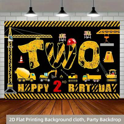 2D Flat Banner 1pc Construction Happy Birthday Backdrop Banner Dump Truck Excavator Crane Digger Zone Background Photo Booth Props Construction Themed Birthday Party Decoration Supplies