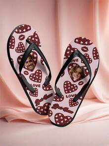 Customized 3D Printed Photo Flip Flops For Valentine's Day, Cute Portrait Personalized Slippers, Comfortable For Indoor/Outdoor/Beach, Gift For Couple/Mother/Father/Fiancée/Family/Friends/Siblings