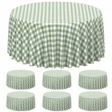 6 Pcs Sage Green Gingham Tablecloth Decorations, Disposable Round Green Checkered Tablecloth Buffalo Plaid Table Cover For Ba By Shower Bridal Wedding Birthday Party Supplies,84x84 Inch,SageGreen-Round - 鼠尾草綠-圓形 - 查看 1