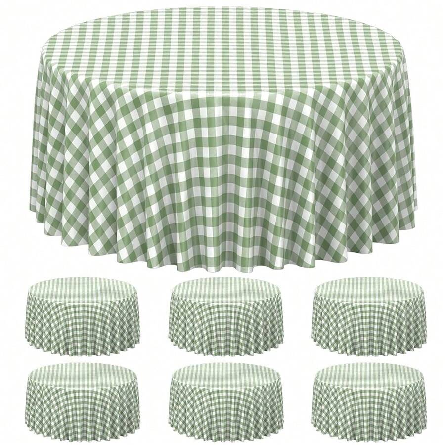 6 Pcs Sage Green Gingham Tablecloth Decorations, Disposable Round Green Checkered Tablecloth Buffalo Plaid Table Cover For Ba By Shower Bridal Wedding Birthday Party Supplies,84x84 Inch,SageGreen-Round - 鼠尾草綠-圓形 - 查看 1