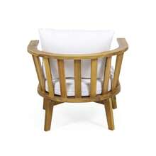 Silla de club de patio de madera de acacia para exteriores, muebles de patio de madera, cojín grueso impermeable, asiento profundo para porche, jardín, patio trasero, balcón, capacidad de peso 400lbs, acabado de teca, blanco PRC0