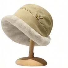 Fashionable Autumn And Winter Plush Bucket Hat, Cold-Resistant Hat With Rolled Brim, Women's Solid Color Hat With Metal Decoration - Multicolor - View 8