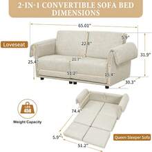 Futon Sofa Beds, 75''Convertible Sofa Beds With Pullout Couch, Queen Sleeper Sofa Loveseat For Living Room Apartment Bedroom - 米色 - 查看 2