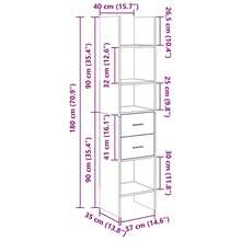 Libreria vidaXL Sonoma Oak 40x35x180 cm Materiale a base di legno - Castano - Visualizzare 8