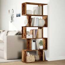 Bibliothèque/séparateur de pièce vidaXL, 5 étagères, aspect bois recyclé, 70 x 24 x 161 cm - Tabac - Voir 4