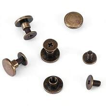 20 juegos 5 mm 6,5 mm 8 mm Kit surtido de latón Tornillo Postes de metal Botón de remache de clavo para bricolaje Decoración de cuero Encuadernación Ranurado Tornillo de cabeza plana (5 mm) - 1 - Ver 6