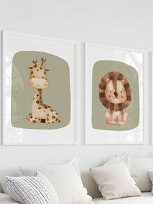 狮子、长颈鹿、斑马动物主题帆布墙画，适合男孩卧室，充满灵感的丛林海报，适合儿童房装饰，无框 - 牆藝 - 查看 4