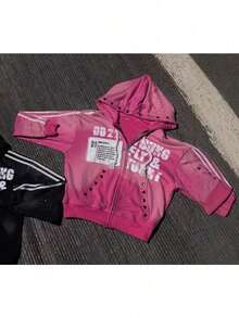 Versatile Fashion Street  Personality Hooded Zipper Sweater Comfortable Casual Jacket Sweater Letter Printing - 粉色 - 查看 2