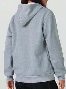 1 Áo khoác hoodie lót nhiệt dành cho nữ, màu trơn tối giản, chiều dài thông thường, phong cách thường ngày, thích hợp mặc hàng ngày, mùa thu/đông - Xám - Xem 7
