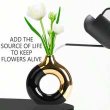 ml Jarrones De CerámicaFlorero Decorativo para Hogar Minimalista Moderno Fino Jarrones Redondos Utilizados en la Mesa de la Boda Fiesta Escritorio Sala de Estar Dormitorio de Oficina Oro negro-S10101 - oronegro - Ver 7