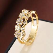 1pc Fashionable Ring For Women With Floral Design And Cubic Zirconia Stones - Multicolor - View 27