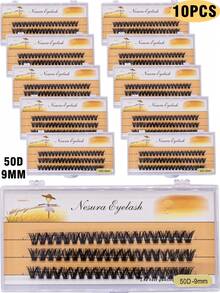 SACKVIS 10 Boxes 50D Of 600 Clusters Of 0.07 Thick Fake Eyelashes, Length 9-14mm, Long, Soft, Voluminous, Fine Black Stem Eyelashes Suitable For All Eye Shapes, Perfect For Dates, Daily Makeup - C - View 9