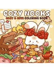 1本 COZY NOOKS 舒適塗色本 [可愛] 兒童塗鴉繪畫本，以可愛生物為主題的繪畫本，蒙特梭利繪畫玩具，創意禮物。線條簡單易上色，包含植物主題的塗色本，適合成人 - 彩色 - 查看 3