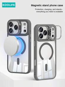 Koolife Premium Ultra-Protective MagSafe Wireless Charging Phone Case - Luxury Eagle Eye Glass Frame And Built-In Stand, High-Transparent PC Backplate (Retains Original Phone Color), 2-In-1 Full-Body Design, Waterproof, Anti-Fall, Anti-Shock, Anti-Scratch, Compatible With IPhone 17/17 Pro/17 Pro Max/17 Air/16/16 Pro/16 Plus/16 Pro Max/15/14/13/12 Pro/Plus/Pro Max - Grey - View 4
