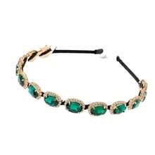1pc Green Crystal Metal Headband With Full Rhinestones, Hairband, Hair Hoop - Multicolor - View 1