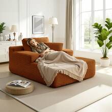 68.5" Oversized Chaise Lounge Chair,  Single Sofa Chair With Comfy Corduroy Fabric, Deep Seat Sleeper Couch,Upholstered Reading Lounge Chair For Living Room, Bedroom, Frameless Design - 橘色 - 查看 1