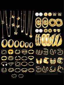 70/68/49/43/41 chiếc Mặt dây chuyền kiểu dáng cổ điển, thanh lịch, nhiều họa tiết: Hoa, hình học, nút thắt, trái tim, ngọc trai giả, đá pha lê, lấp lánh, hạt cườm, họa tiết da báo, acrylic, nơ, dây xích, xoắn, thánh giá, ngôi sao, mặt trăng, bướm, tua rua - Vàng - Xem 10