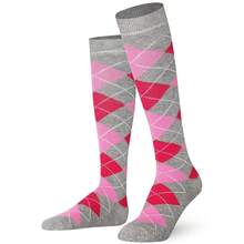 Mysocks Unisex Knee High Long Socks Argyle,4-7,AshFuchsiaPink - 灰紫紅色 - 查看 1