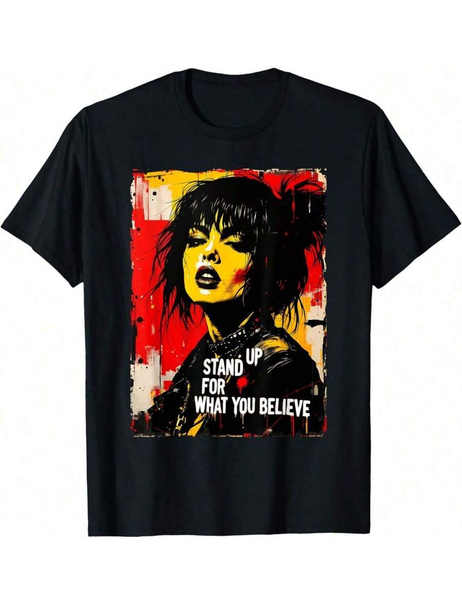 Camiseta vintage gráfica desgastada de estilo punk, graffiti y grunge de los 90 - Negro - Ver 1