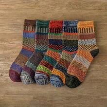 5 Pairs Of Men's Retro Striped Mid Tube Socks, Comfortable And Thick Sports And Leisure Socks, Long Tube Socks, Suitable For Outdoor Daily Wear In Both Spring And Autumn For Men And Women - 5 Pairs-mixed Colors - View 10