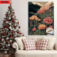 Enmarcado [2D Plano] 1 Pieza Patrón de Estilo Vintage, Representando un Jardín Exuberante| Pintura de arte en lienzo plano 2D, adecuada para decoración de regalos de Acción de Gracias y otras festividades, perfecta para decoración de hogar, habitación, sala de estar, dormitorio, baño, Halloween, marco de madera, se puede colgar directamente, no necesita instalación. - Multicolor - Ver 4