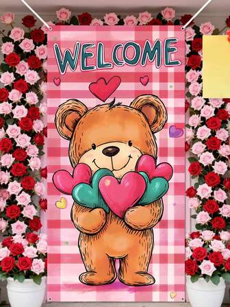 1 pieza, Bandera clásica para la puerta del Día de San Valentín - 35.4" X 70.8", decoración colgante de poliéster, sin necesidad de electricidad, perfecta para fiestas interiores/exteriores