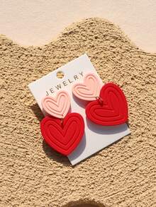 1对女士情人节粉色纹理心形亚克力耳环，浪漫可爱设计 - 彩色 - 查看 4