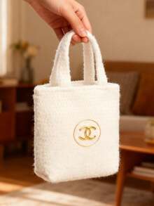 CHANEL Luxury Gift Set, Cream Velvet Cosmetic Bag With Signature Badge, Travel Makeup Organizer - White - View 1