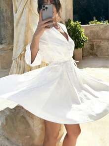 2026新款优雅通勤/商务休闲简约办公室套装，修身A字连衣裙，情人节套装，优雅女士连衣裙，优雅派对连衣裙，优雅连衣裙，音乐节套装，外套，Y2K风格套装，生日派对连衣裙，短款连衣裙，度假连衣裙，女士生日套装，女士沙滩装，女士春季连衣裙，新年连衣裙，女士度假套装，女士情人节套装 - 白色 - 查看 2