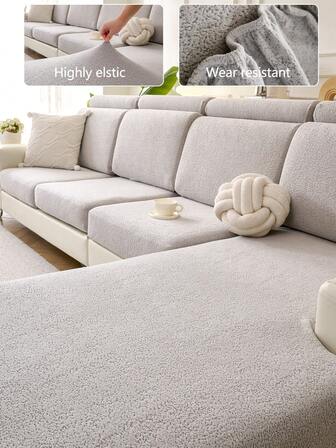 1pc Stretch Thickened Warm Sofa Cover, Non-Slip Full Coverage Sofa Seat Cover, Suitable For All Seasons, Fabric Sofa Slipcover, Machine Washable, Dust-Proof, Pet-Friendly, Decorative Sofa Protector, Adjustable For Corner Sofa, Applicable To Bedroom, Office, Living Room Combination And L-Shaped Sofa Blanket And 1/2/3/4 Seat Covers
