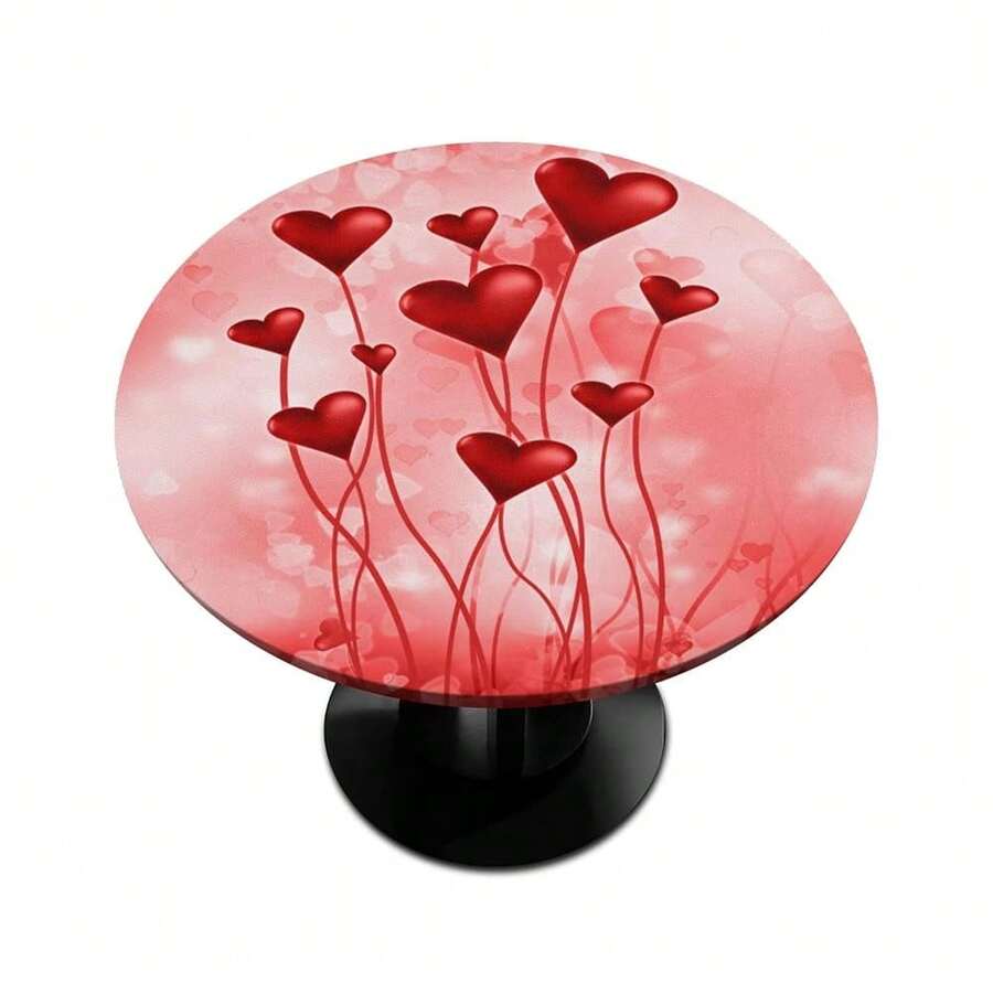 Valentines Decor Round Fitted Tablecloth Red Heart Round Table Cover With Elastic Wipeable Polyester Circle Outdoor Table Cloths For Kitchen Picnic Party Patio Holiday Decor Fit For 40\-44\ Tables,42inch(Round),A04:ValentinesDecor1 - A04:valentinesDecor1 - View 1