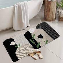 1pc Black Line Print Faux Wool Square Bath Mat/Small Rug/Bathroom Rug/Rug/Living Room Rug/Bedroom Rug, Modern Minimalist Faux Wool Square Bathroom Rug, Nordic Ins-Style Living Room Bedroom Rectangular Rug, Thick Plush, Non-Slip Bottom, Foldable Storage, Elevate Home Decor - Multicolor - View 1