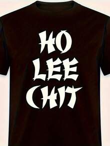 [Camiseta con patrón divertido para hombres] 1 pieza de camiseta con patrón divertido para hombres - Impresión en negrita "HO  CHIT", manga corta, cuello redondo, cómoda y casual, perfecta para regalo de cumpleaños del Día del Padre, ropa para todas las estaciones |   Estilo casual |   Tela de poliéster, atuendo diario, camiseta gráfica, camisa llamativa, camiseta ligera, material transpirable, top impreso, camisa cómoda, compradores de regalos, ropa para adultos - Negro - Ver 2