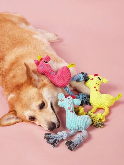 1pc Creative Knitted Plum Blossom Deer Squeaky Dog Toy - Soft Chew Teeth Cleaning Toy Suitable For Puppies, Interactive Pet Toy