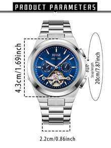 RUIGE 奢华男士经典自动机械腕表，多功能镂空表盘，日期显示，夜光，时尚腕表 - 男士理想礼物 - 銀色 - 查看 3