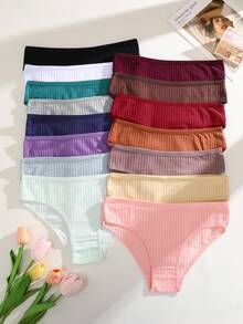 15PCS Cotton Vertical Striped Comfortable Women's Briefs,Underwear - Nhiều màu - Xem 2