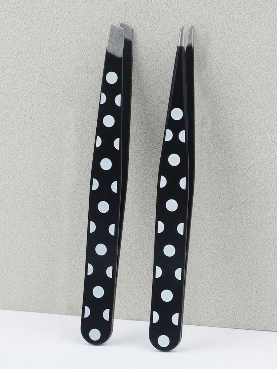 2支装不锈钢眉镊，斜口镊尖，女士化妆工具，多功能眉镊，彩绘睫毛嫁接斜口镊尖，专业面部脱毛眼部护理 - 彩色 - 查看 1
