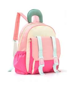 Sweet Color Block Backpack, Double Shoulder Backpack, Lightweight School Bag Large Capacity With Layered , Suitable For School/Outings/Daily Carrying - Multicolor - View 5